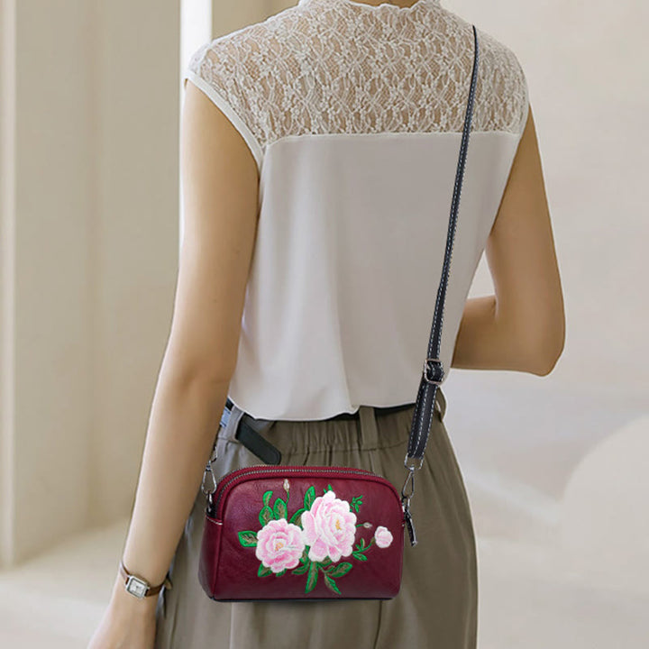 Buddha Stones Piwonia Granat Kwiaty Su Haft Podróż Zakupy Torebka Torba na Ramię Torba Crossbody