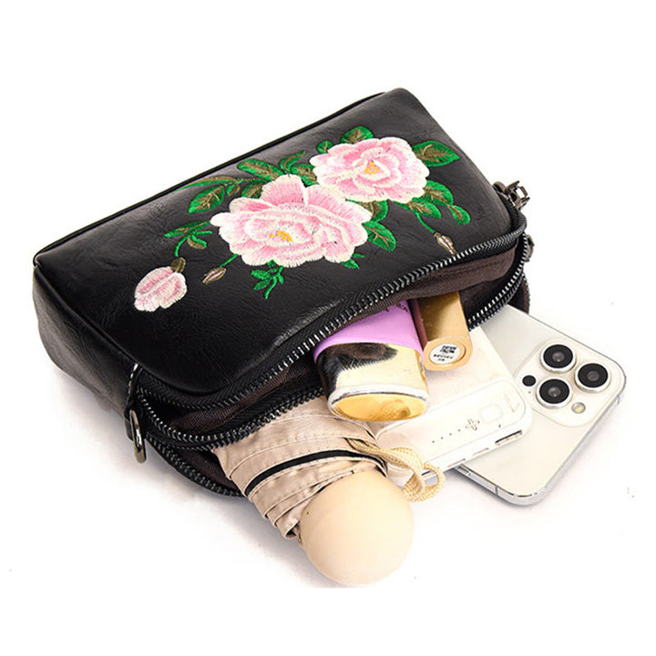 Buddha Stones Piwonia Granat Kwiaty Su Haft Podróż Zakupy Torebka Torba na Ramię Torba Crossbody