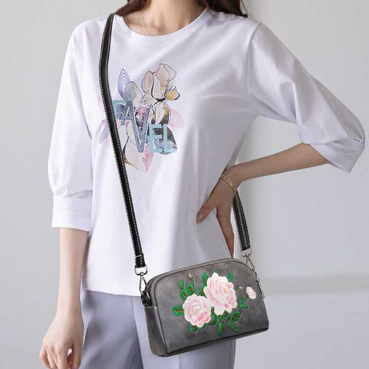 Buddha Stones Piwonia Granat Kwiaty Su Haft Podróż Zakupy Torebka Torba na Ramię Torba Crossbody