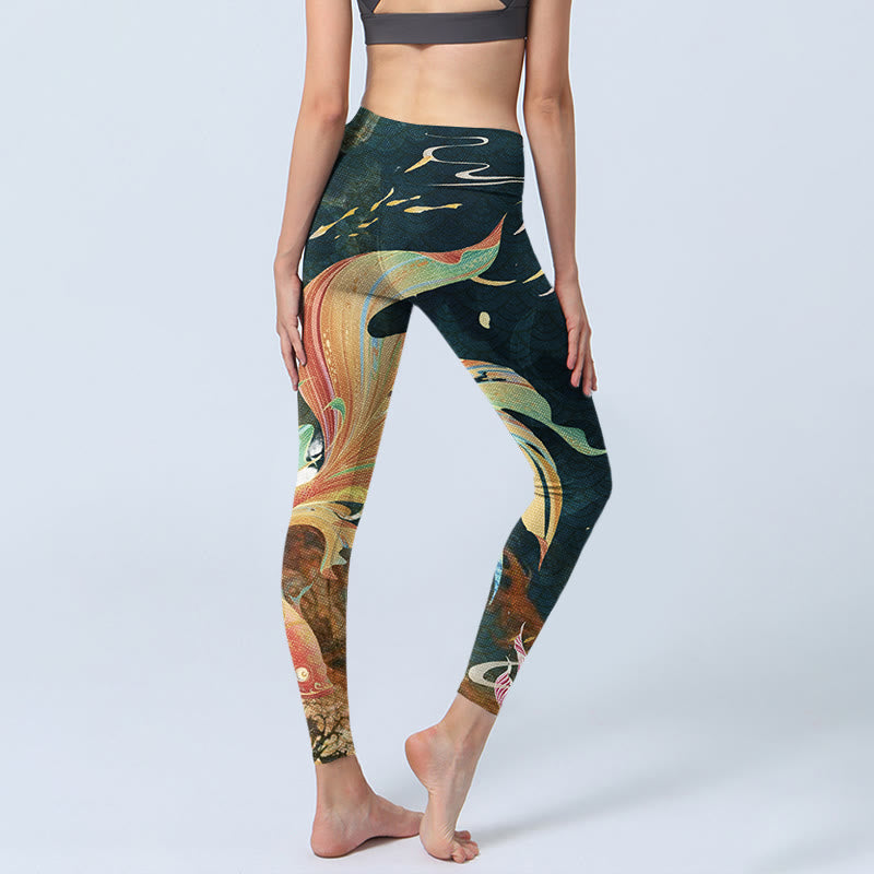 Buddha Stones Ciemnoszare Łupkowe Podwójne Koi Ryba Niebo Latarnia Wieża Ćwiczenia Legginsy Damskie Spodnie Do Jogi - image 4