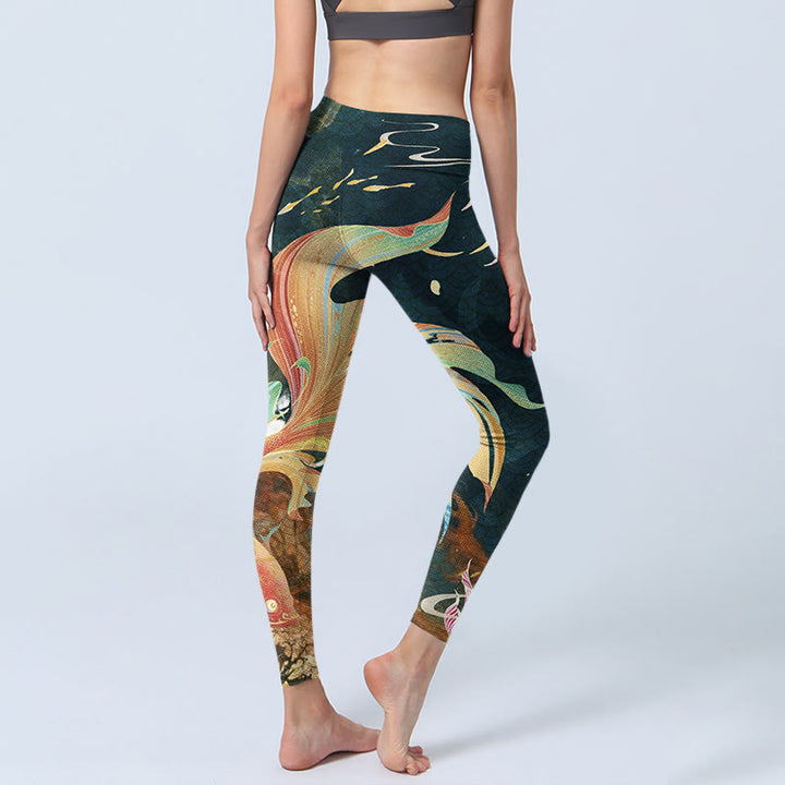 Buddha Stones Ciemnoszare Łupkowe Podwójne Koi Ryba Niebo Latarnia Wieża Ćwiczenia Legginsy Damskie Spodnie Do Jogi - image 4