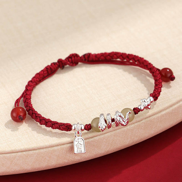 Buddha Stones Hetian Jade Rok Węża Ochrona Bransoletka Pleciona