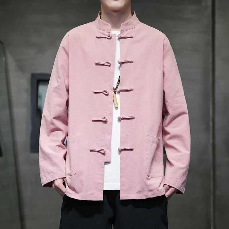 Buddha Stones Prosty Żabkowy Guzik Chiński Garnitur Tang Bawełniana Męska Kurtka Koszula Z Kieszeniami - Różowy - US/UK/AU46， EU56 (5XL) - image 30