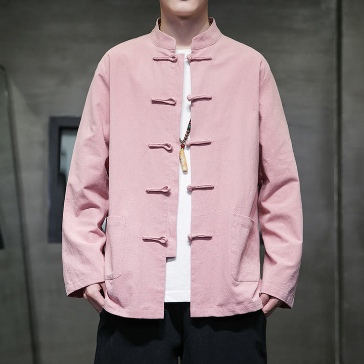 Buddha Stones Prosty Żabkowy Guzik Chiński Garnitur Tang Bawełniana Męska Kurtka Koszula Z Kieszeniami - Różowy - US/UK/AU46， EU56 (5XL) - image 30