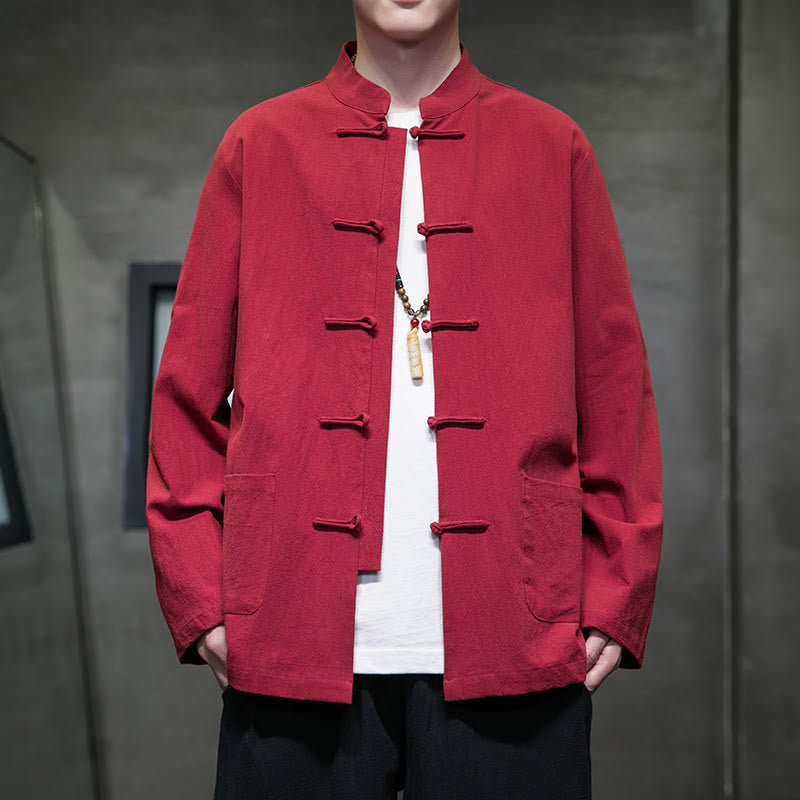 Buddha Stones Prosty Żabkowy Guzik Chiński Garnitur Tang Bawełniana Męska Kurtka Koszula Z Kieszeniami - Czerwony - US/UK/AU46， EU56 (5XL) - image 36