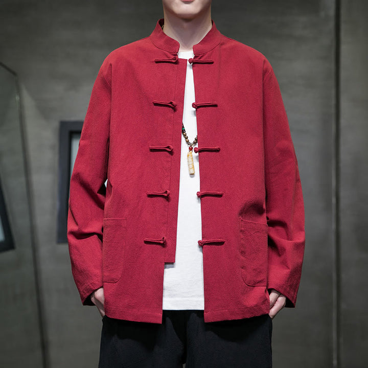 Buddha Stones Prosty Żabkowy Guzik Chiński Garnitur Tang Bawełniana Męska Kurtka Koszula Z Kieszeniami - Czerwony - US/UK/AU46， EU56 (5XL) - image 36