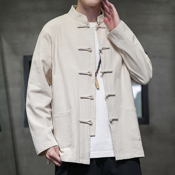 Buddha Stones Prosty Żabkowy Guzik Chiński Garnitur Tang Bawełniana Męska Kurtka Koszula Z Kieszeniami - image 6