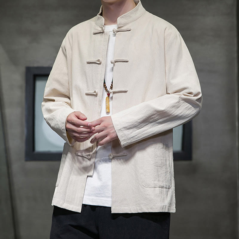 Buddha Stones Prosty Żabkowy Guzik Chiński Garnitur Tang Bawełniana Męska Kurtka Koszula Z Kieszeniami - image 9