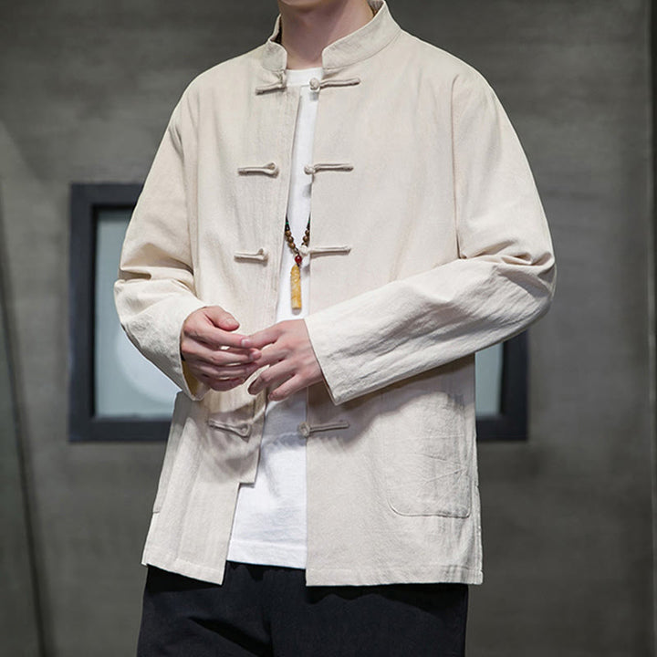 Buddha Stones Prosty Żabkowy Guzik Chiński Garnitur Tang Bawełniana Męska Kurtka Koszula Z Kieszeniami - image 9