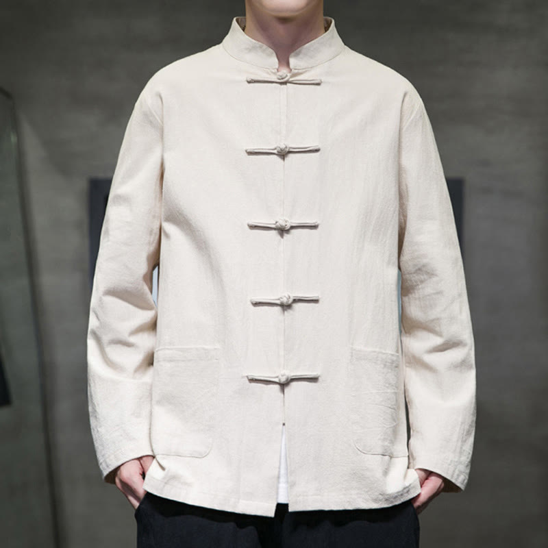 Buddha Stones Prosty Żabkowy Guzik Chiński Garnitur Tang Bawełniana Męska Kurtka Koszula Z Kieszeniami - image 8