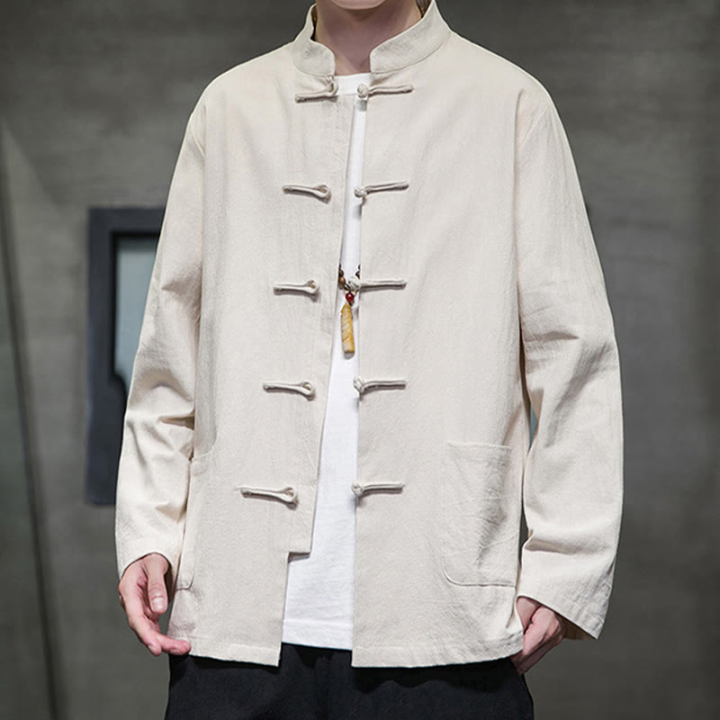 Buddha Stones Prosty Żabkowy Guzik Chiński Garnitur Tang Bawełniana Męska Kurtka Koszula Z Kieszeniami - image 10