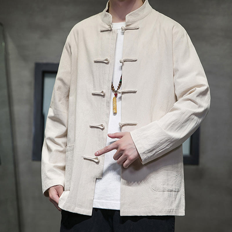 Buddha Stones Prosty Żabkowy Guzik Chiński Garnitur Tang Bawełniana Męska Kurtka Koszula Z Kieszeniami - image 11