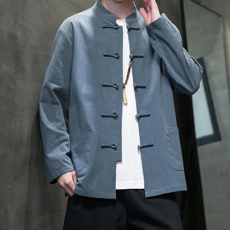 Buddha Stones Prosty Żabkowy Guzik Chiński Garnitur Tang Bawełniana Męska Kurtka Koszula Z Kieszeniami - image 18