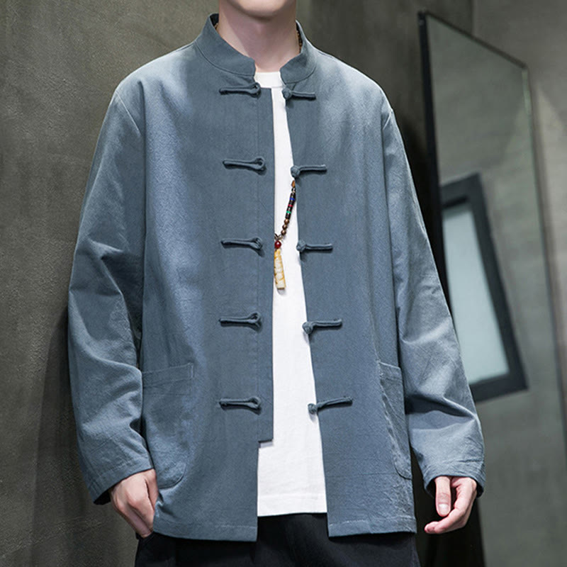 Buddha Stones Prosty Żabkowy Guzik Chiński Garnitur Tang Bawełniana Męska Kurtka Koszula Z Kieszeniami - image 19