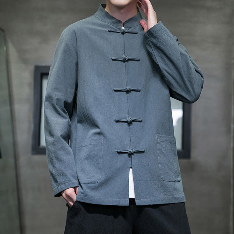 Buddha Stones Prosty Żabkowy Guzik Chiński Garnitur Tang Bawełniana Męska Kurtka Koszula Z Kieszeniami - image 17