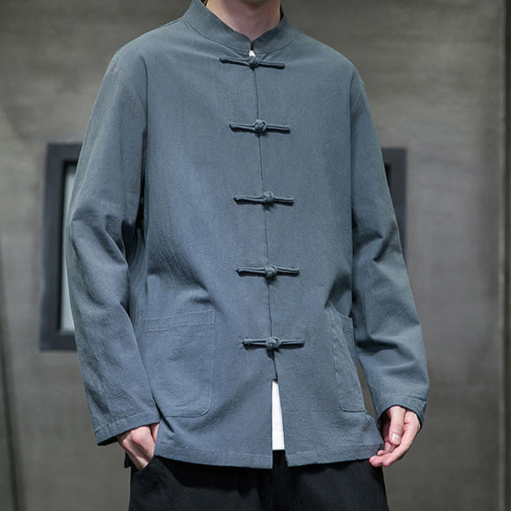 Buddha Stones Prosty Żabkowy Guzik Chiński Garnitur Tang Bawełniana Męska Kurtka Koszula Z Kieszeniami - image 15