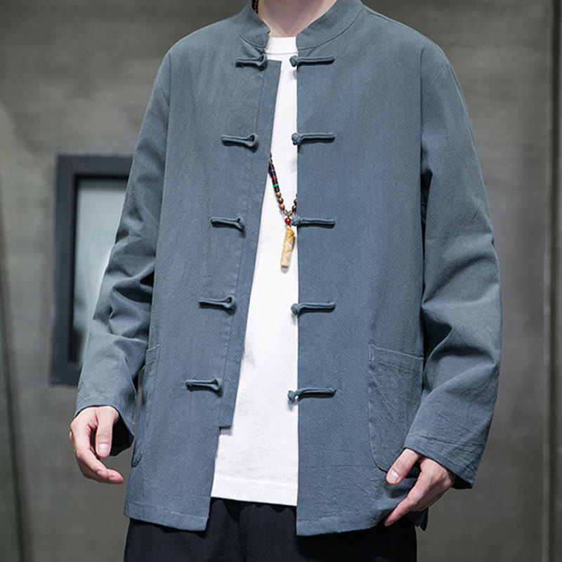 Buddha Stones Prosty Żabkowy Guzik Chiński Garnitur Tang Bawełniana Męska Kurtka Koszula Z Kieszeniami - image 13