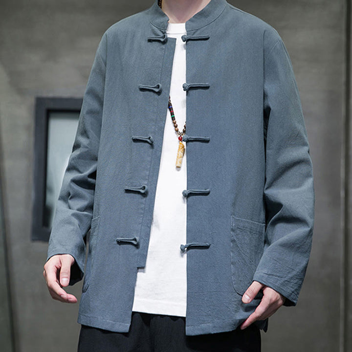 Buddha Stones Prosty Żabkowy Guzik Chiński Garnitur Tang Bawełniana Męska Kurtka Koszula Z Kieszeniami - image 13