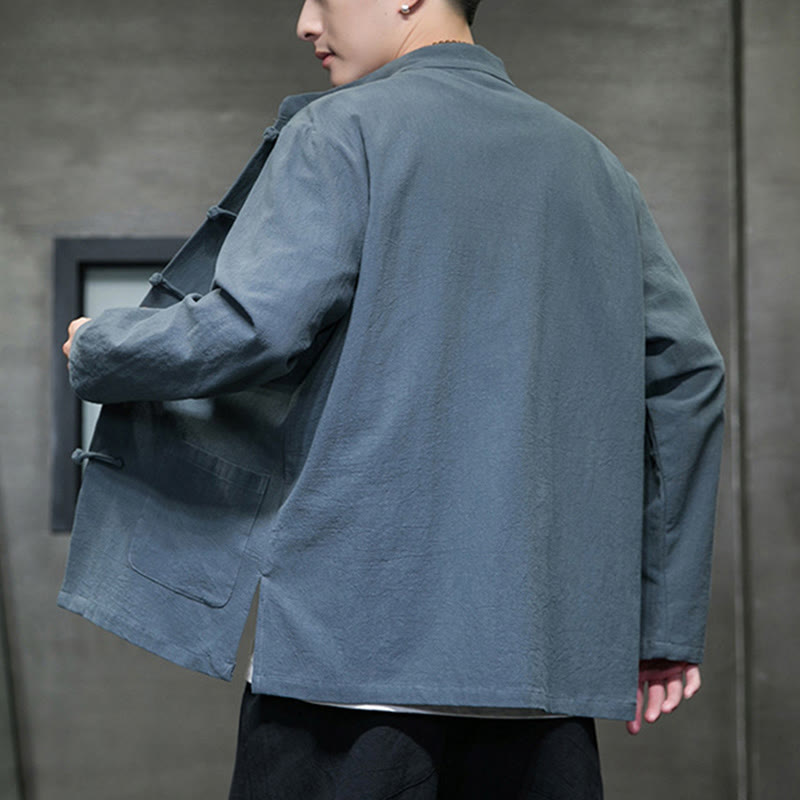 Buddha Stones Prosty Żabkowy Guzik Chiński Garnitur Tang Bawełniana Męska Kurtka Koszula Z Kieszeniami - image 14