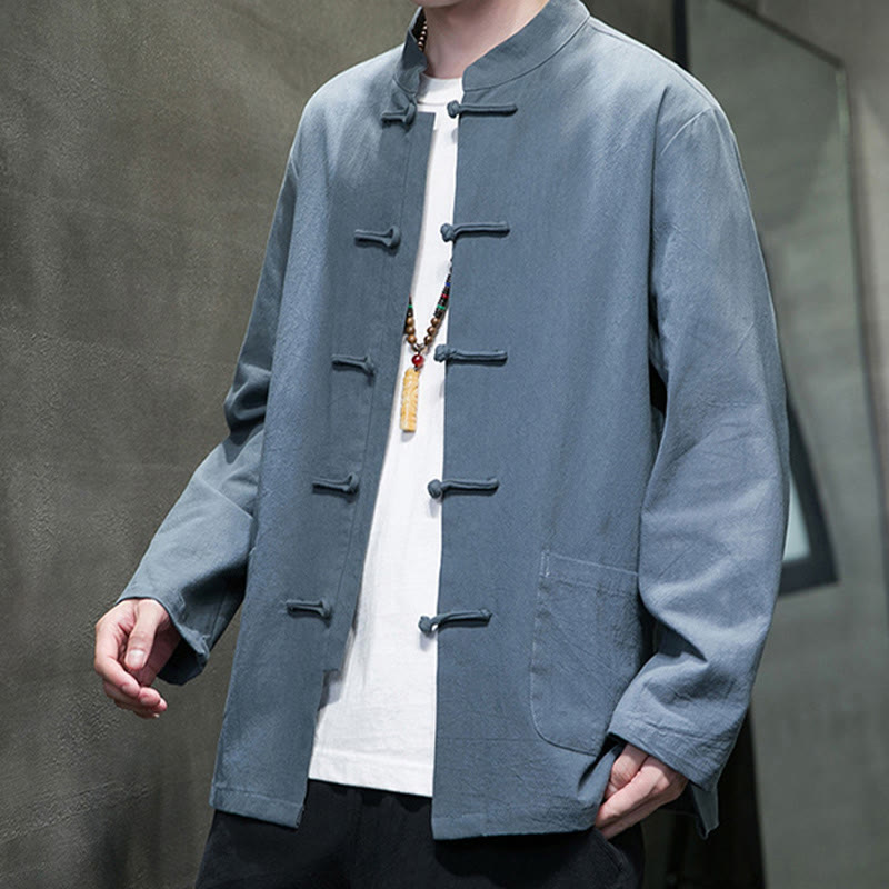 Buddha Stones Prosty Żabkowy Guzik Chiński Garnitur Tang Bawełniana Męska Kurtka Koszula Z Kieszeniami - image 16