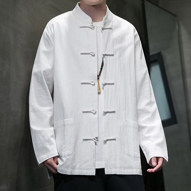 Buddha Stones Prosty Żabkowy Guzik Chiński Garnitur Tang Bawełniana Męska Kurtka Koszula Z Kieszeniami - image 4