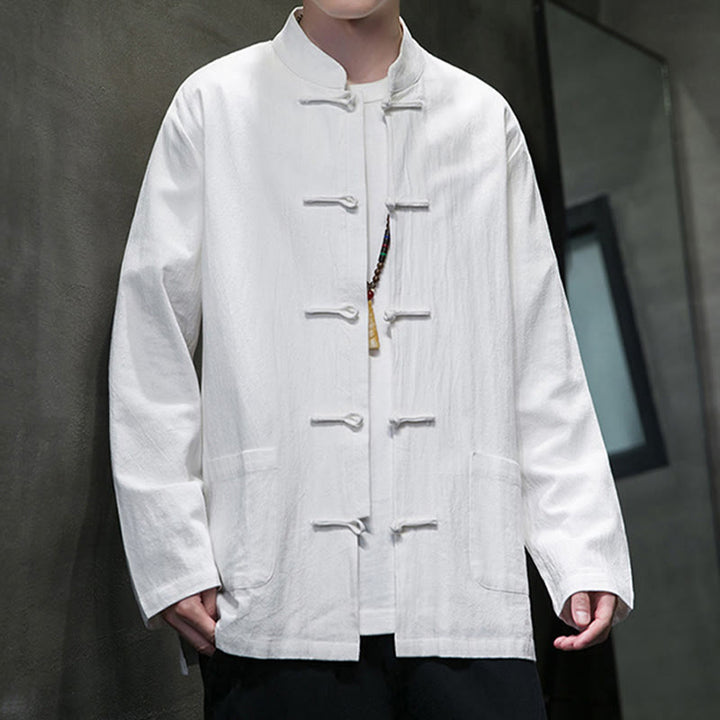 Buddha Stones Prosty Żabkowy Guzik Chiński Garnitur Tang Bawełniana Męska Kurtka Koszula Z Kieszeniami - image 4