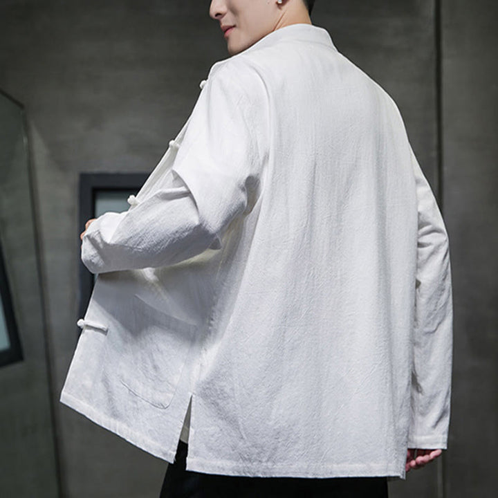 Buddha Stones Prosty Żabkowy Guzik Chiński Garnitur Tang Bawełniana Męska Kurtka Koszula Z Kieszeniami - image 2