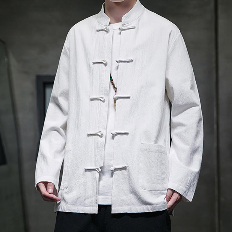 Buddha Stones Prosty Żabkowy Guzik Chiński Garnitur Tang Bawełniana Męska Kurtka Koszula Z Kieszeniami - image 1