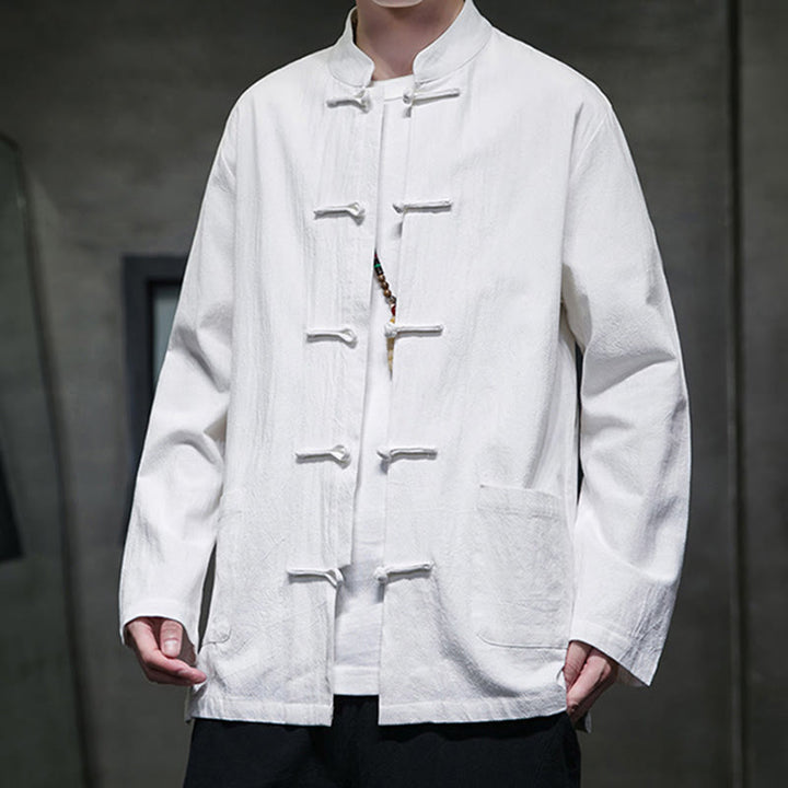 Buddha Stones Prosty Żabkowy Guzik Chiński Garnitur Tang Bawełniana Męska Kurtka Koszula Z Kieszeniami - image 1