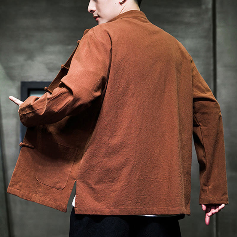 Buddha Stones Prosty Żabkowy Guzik Chiński Garnitur Tang Bawełniana Męska Kurtka Koszula Z Kieszeniami - image 26