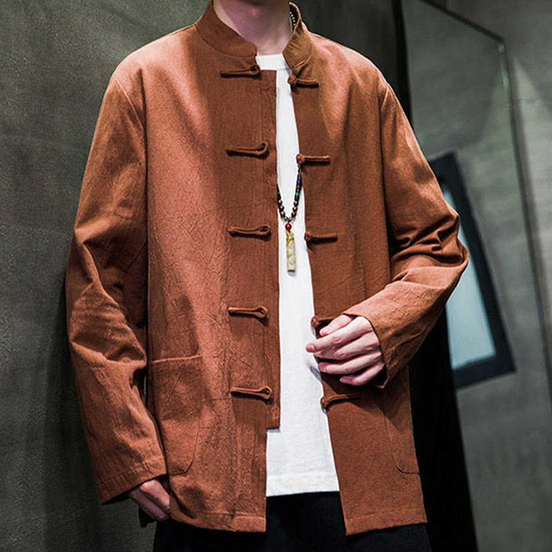 Buddha Stones Prosty Żabkowy Guzik Chiński Garnitur Tang Bawełniana Męska Kurtka Koszula Z Kieszeniami - image 27