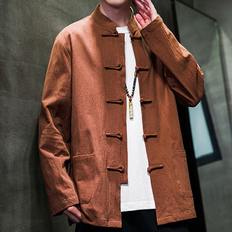 Buddha Stones Prosty Żabkowy Guzik Chiński Garnitur Tang Bawełniana Męska Kurtka Koszula Z Kieszeniami - image 29