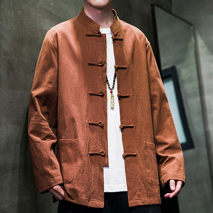 Buddha Stones Prosty Żabkowy Guzik Chiński Garnitur Tang Bawełniana Męska Kurtka Koszula Z Kieszeniami - image 28