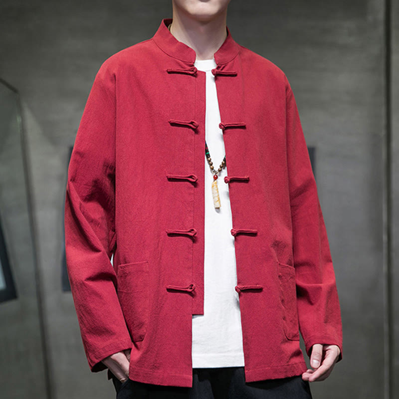 Buddha Stones Prosty Żabkowy Guzik Chiński Garnitur Tang Bawełniana Męska Kurtka Koszula Z Kieszeniami - image 42