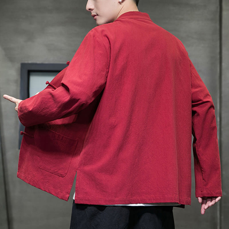 Buddha Stones Prosty Żabkowy Guzik Chiński Garnitur Tang Bawełniana Męska Kurtka Koszula Z Kieszeniami - image 38