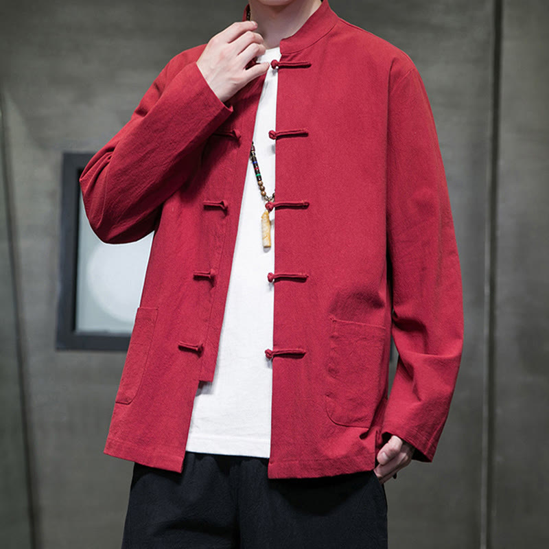 Buddha Stones Prosty Żabkowy Guzik Chiński Garnitur Tang Bawełniana Męska Kurtka Koszula Z Kieszeniami - image 43