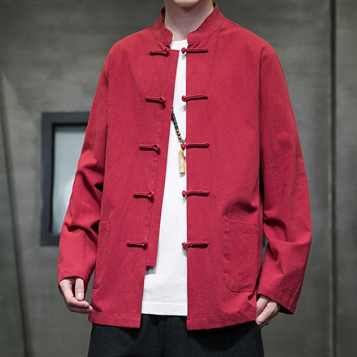 Buddha Stones Prosty Żabkowy Guzik Chiński Garnitur Tang Bawełniana Męska Kurtka Koszula Z Kieszeniami - image 37