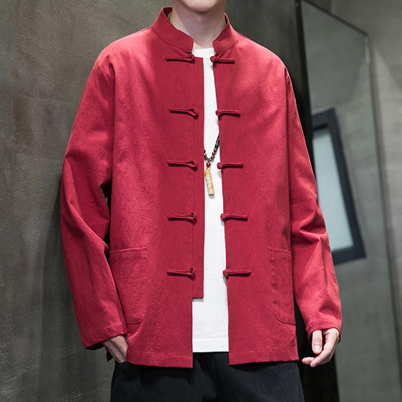 Buddha Stones Prosty Żabkowy Guzik Chiński Garnitur Tang Bawełniana Męska Kurtka Koszula Z Kieszeniami - image 40