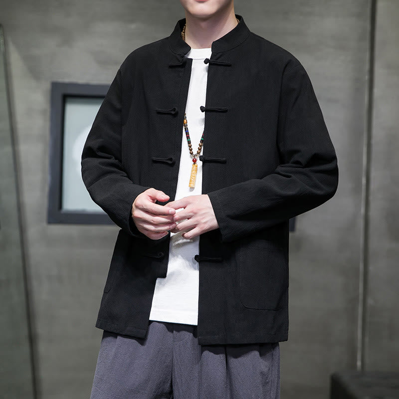 Buddha Stones Prosty Żabkowy Guzik Chiński Garnitur Tang Bawełniana Męska Kurtka Koszula Z Kieszeniami - image 48