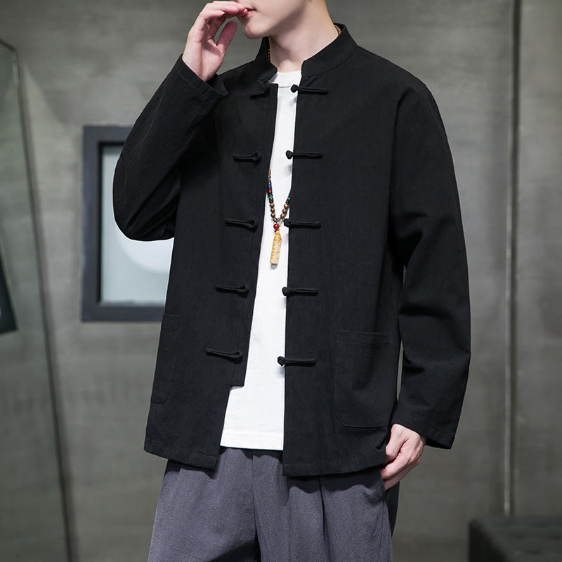 Buddha Stones Prosty Żabkowy Guzik Chiński Garnitur Tang Bawełniana Męska Kurtka Koszula Z Kieszeniami - image 47