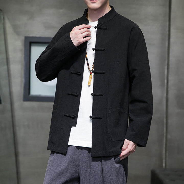 Buddha Stones Prosty Żabkowy Guzik Chiński Garnitur Tang Bawełniana Męska Kurtka Koszula Z Kieszeniami - image 46