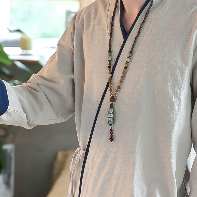 Koszula z długim rękawem Buddha Stones Fall Colorblock z lnu i sznurowania dla mężczyzn - image 14