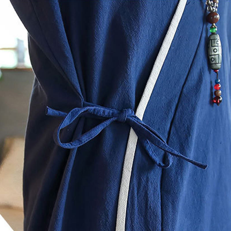 Koszula z długim rękawem Buddha Stones Fall Colorblock z lnu i sznurowania dla mężczyzn - image 8