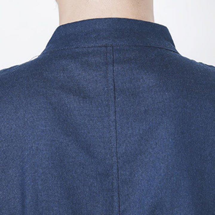 Buddha Stones Fall Simple Frog-Button Linen Męski Średniej Długości Płaszcz Zen Odzież - image 10