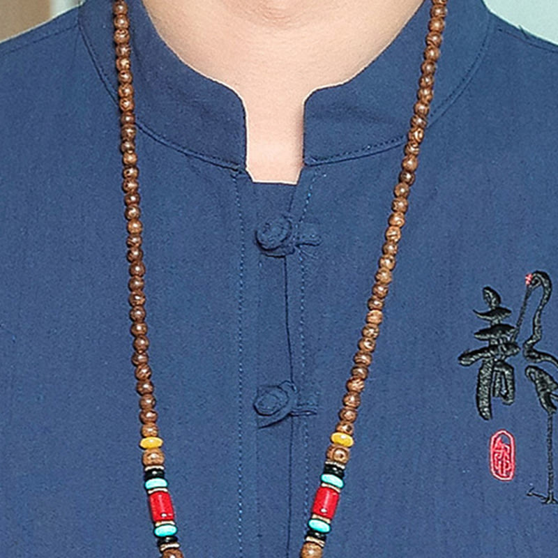 Koszula z długim rękawem i guzikami w kolorze żaby Buddha Stones Jesień Lniana Męska Odzież Zen - image 27