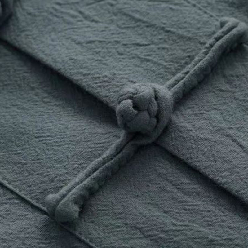 Buddha Stones 2-częściowy strój Tang Tradycyjny Żabkowy-Guzik Jednolity Długi Rękaw Koszula Spodnie Męski Zestaw - image 10