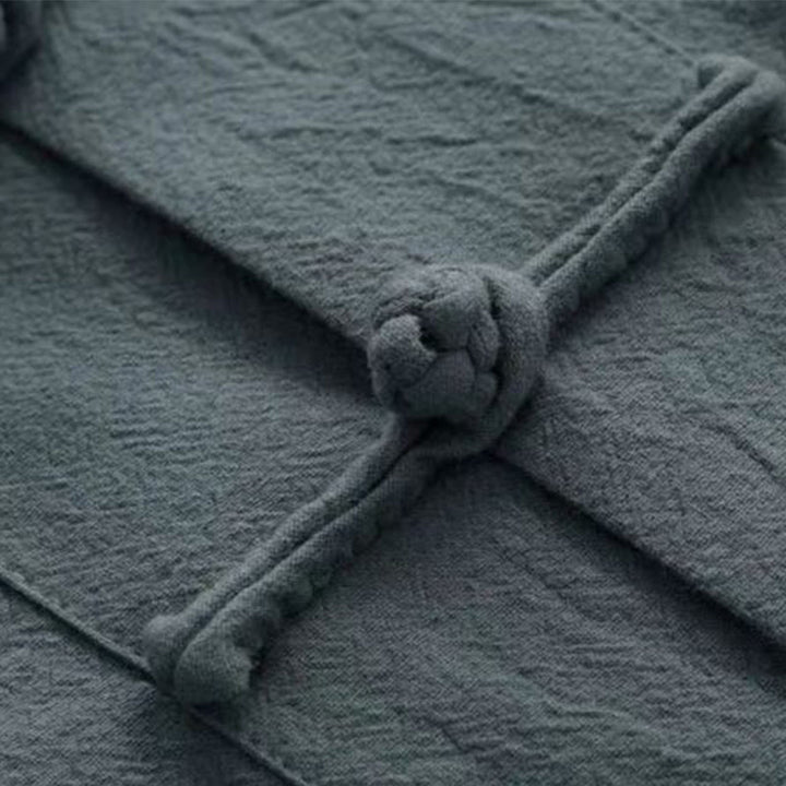 Buddha Stones 2-częściowy strój Tang Tradycyjny Żabkowy-Guzik Jednolity Długi Rękaw Koszula Spodnie Męski Zestaw - image 10