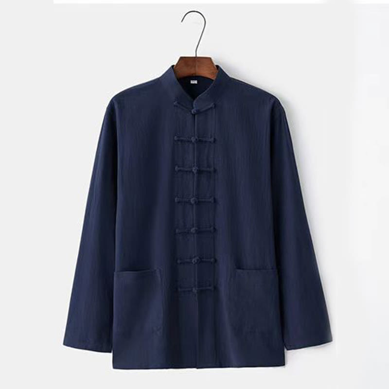 Buddha Stones, 2-częściowy strój Tang, tradycyjny mundur z żabą i guzikami, koszula z długim rękawem i spodnie, męski zestaw - image 11