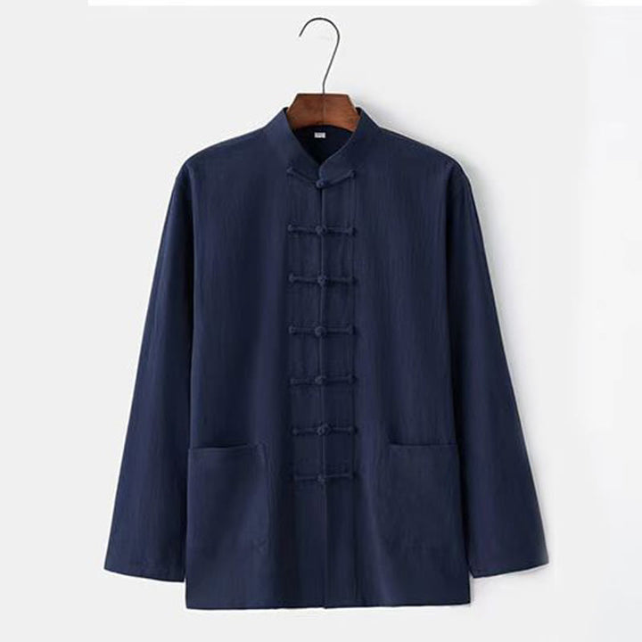 Buddha Stones, 2-częściowy strój Tang, tradycyjny mundur z żabą i guzikami, koszula z długim rękawem i spodnie, męski zestaw - image 11