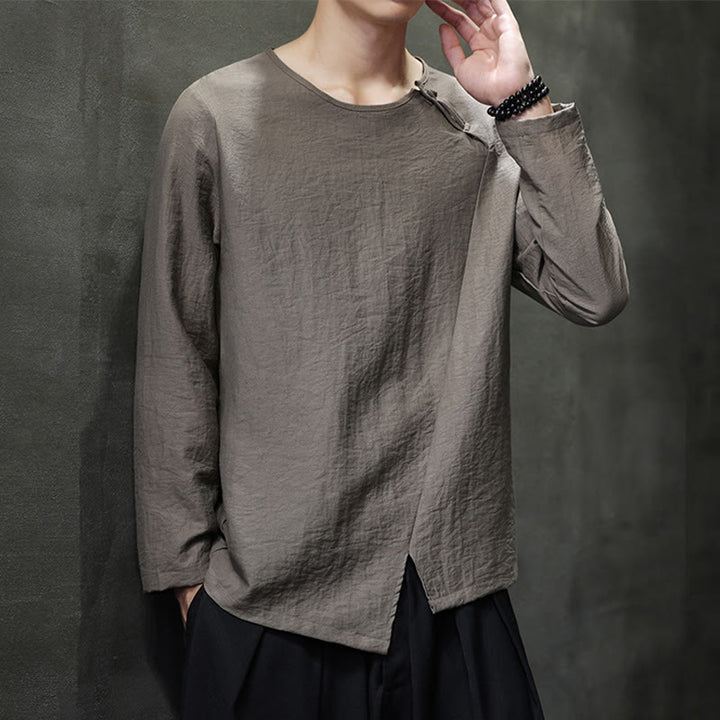 Buddha Stones Fall Solid Okrągły Dekolt Długi Rękaw T-shirt Bawełna Męska Odzież - Ciemny Khaki - US/UK/AU46， EU56 (5XL) - image 31